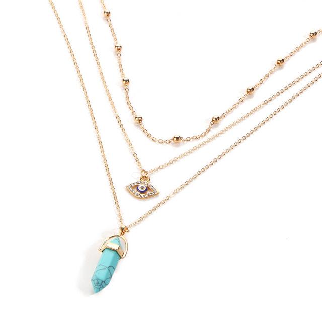 Ibiza Fit Girl - Opal and Crystal Eye Necklace - Turquoise