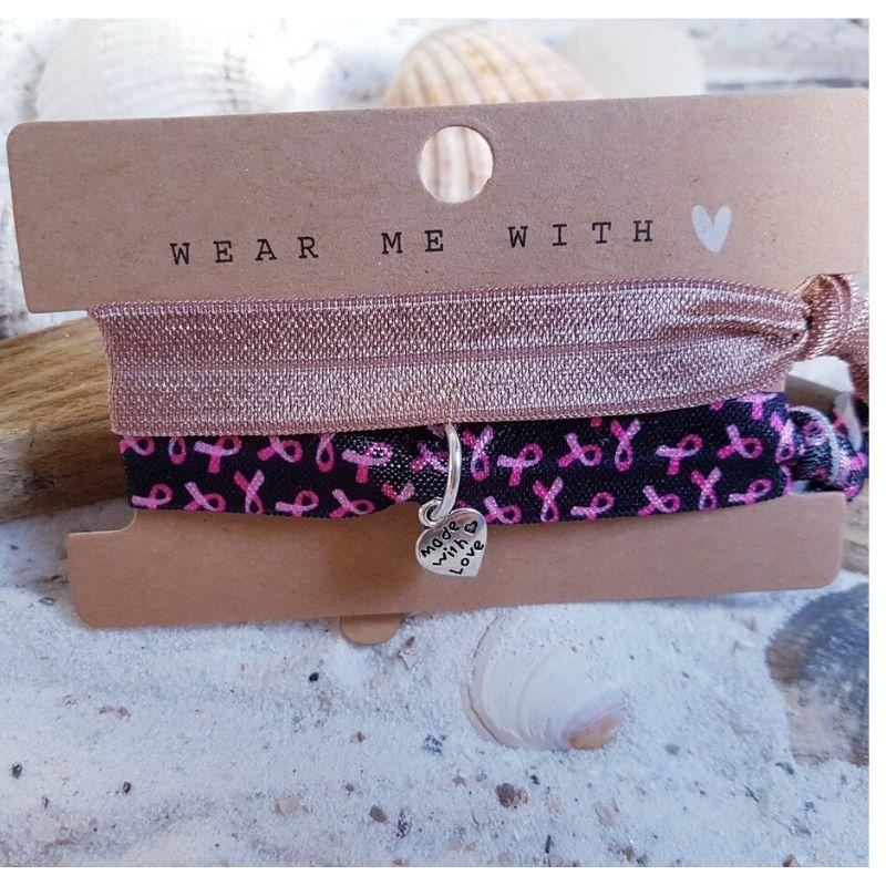 Ibiza Fit Girl - Pink Ribbon Set 2 Hair Tie And Wristband -